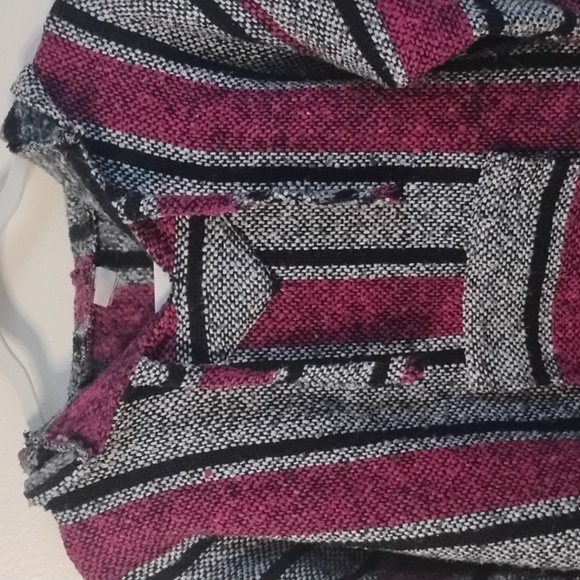 Retro Stripe Boho Baja Skater Hooded Pullover Poncho 90s Ragae Casual Streetwear - Picture 3 of 15